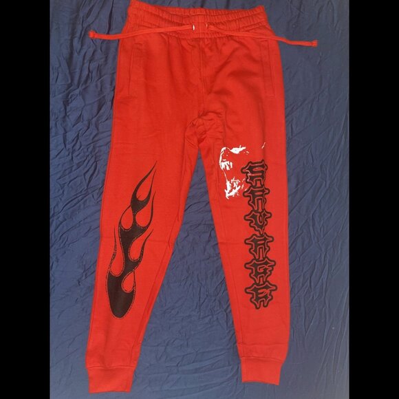 Brand New!! Never Worn Red Joggers W/ Design - Picture 1 of 4